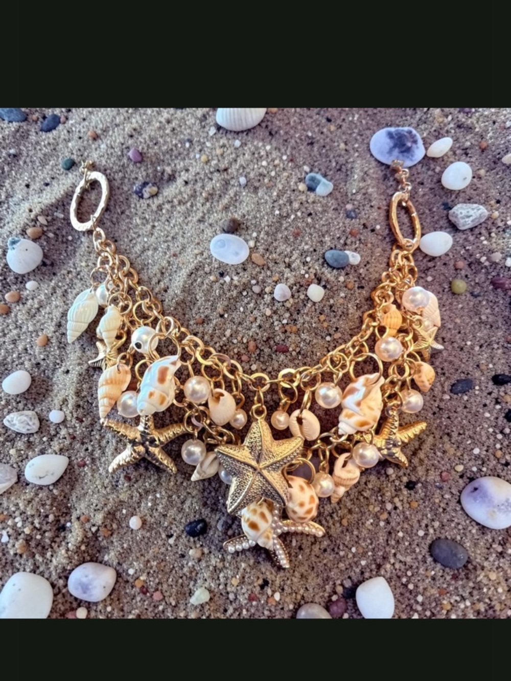 Gold Starfish and Shell Charm Necklace - Picture 2 of 3